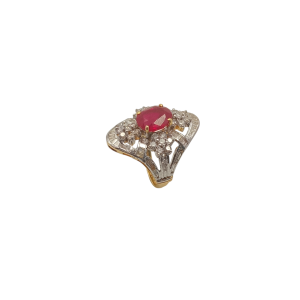 Regal Diamond Baguette Ring With Ruby Stone