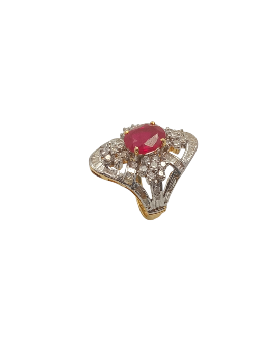 Regal Diamond Baguette Ring With Ruby Stone