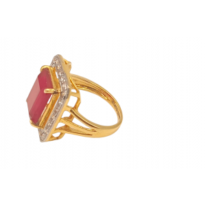 Red Stone & Zirconia Gold Ring