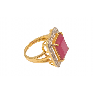 Red Stone & Zirconia Gold Ring