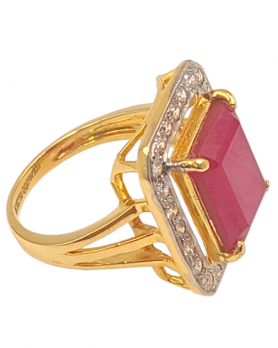 Red Stone & Zirconia Gold Ring