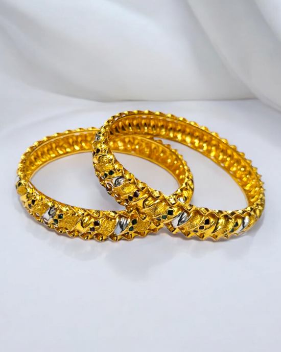 Intricate Enamel Gold Bangles