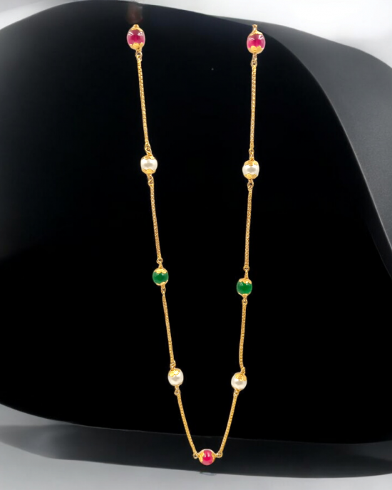 Tri Colour Stone Gold Chain